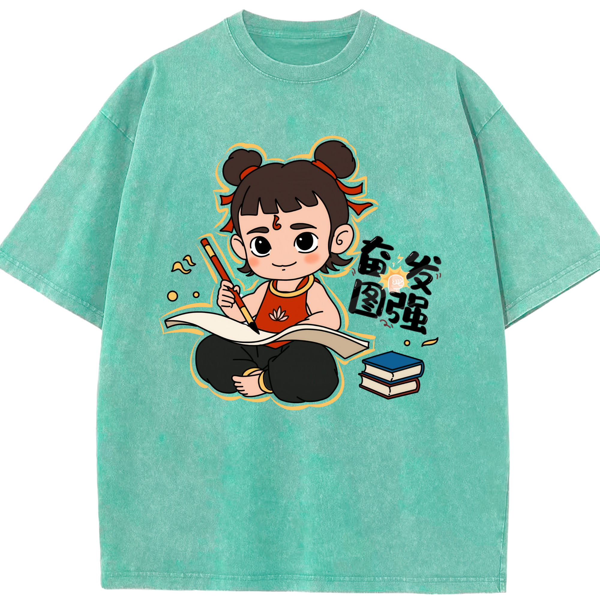 （画像用） Ne Zha 2 ナタ 魔童の大暴れ 綿100% ヴィンテージ風 半袖Tシャツ（フロントプリント）